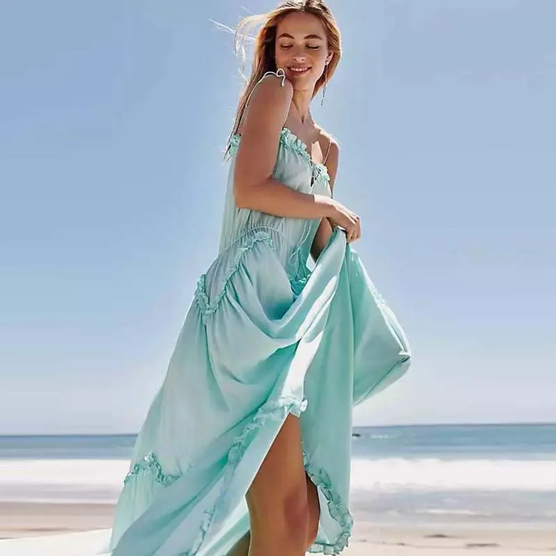 2020 New Summer Women Solid Long Dress Boho Chiffon V-neck Stringy Selvedge sleeveless Strap Dress Elegant Women Beach Vestidos
2020 New Summer Women Solid Long Dress Boho Chiffon V-neck Stringy Selvedge sleeveless Strap Dress Elegant Women Beach Vestidos
