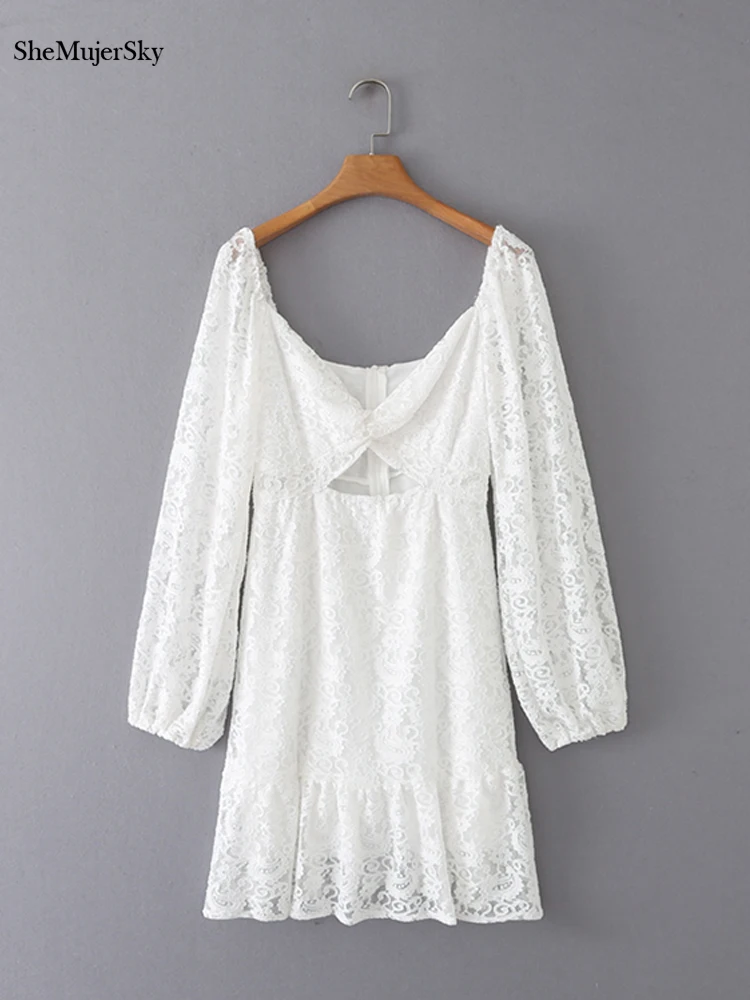 SheMujerSky Women Long Sleeve Lace Dress Square Collar Backless Elegant A-line Mini Dresses 2022
SheMujerSky Women Long Sleeve Lace Dress Square Collar Backless Elegant A-line Mini Dresses 2022