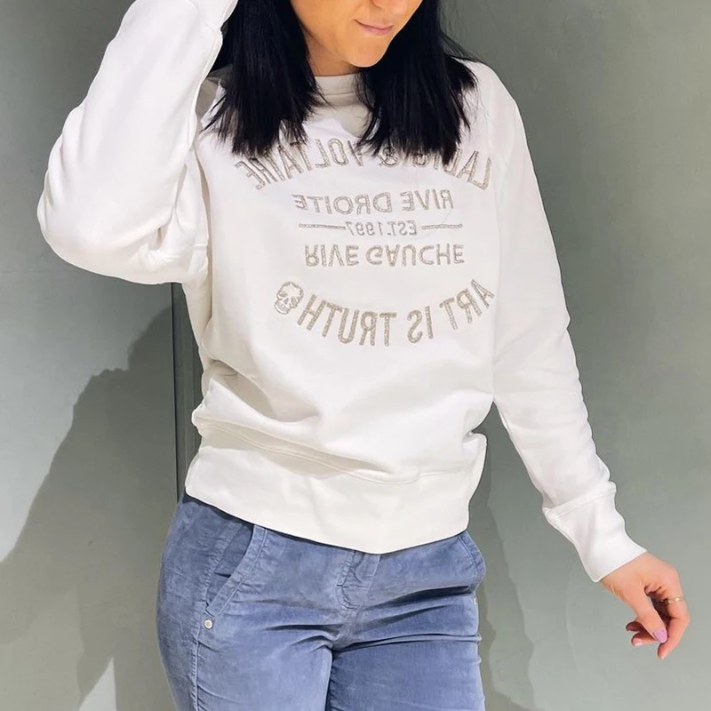- women's Rowling embroidered lettered sweatshirt, 100% cotton casual knitting round neck long sleeves, women's loose top in
- women's Rowling embroidered lettered sweatshirt, 100% cotton casual knitting round neck long sleeves, women's loose top in