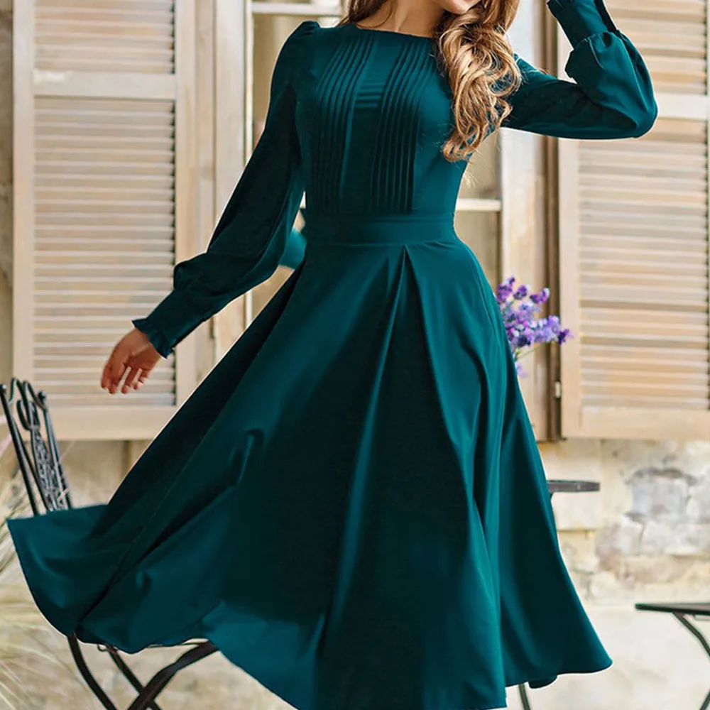 Women Vintage Dresses Casual Long Sleeve O-neck Office Street Solid Dress Female Elegant A-line Victorian Retro Dresses
Women Vintage Dresses Casual Long Sleeve O-neck Office Street Solid Dress Female Elegant A-line Victorian Retro Dresses