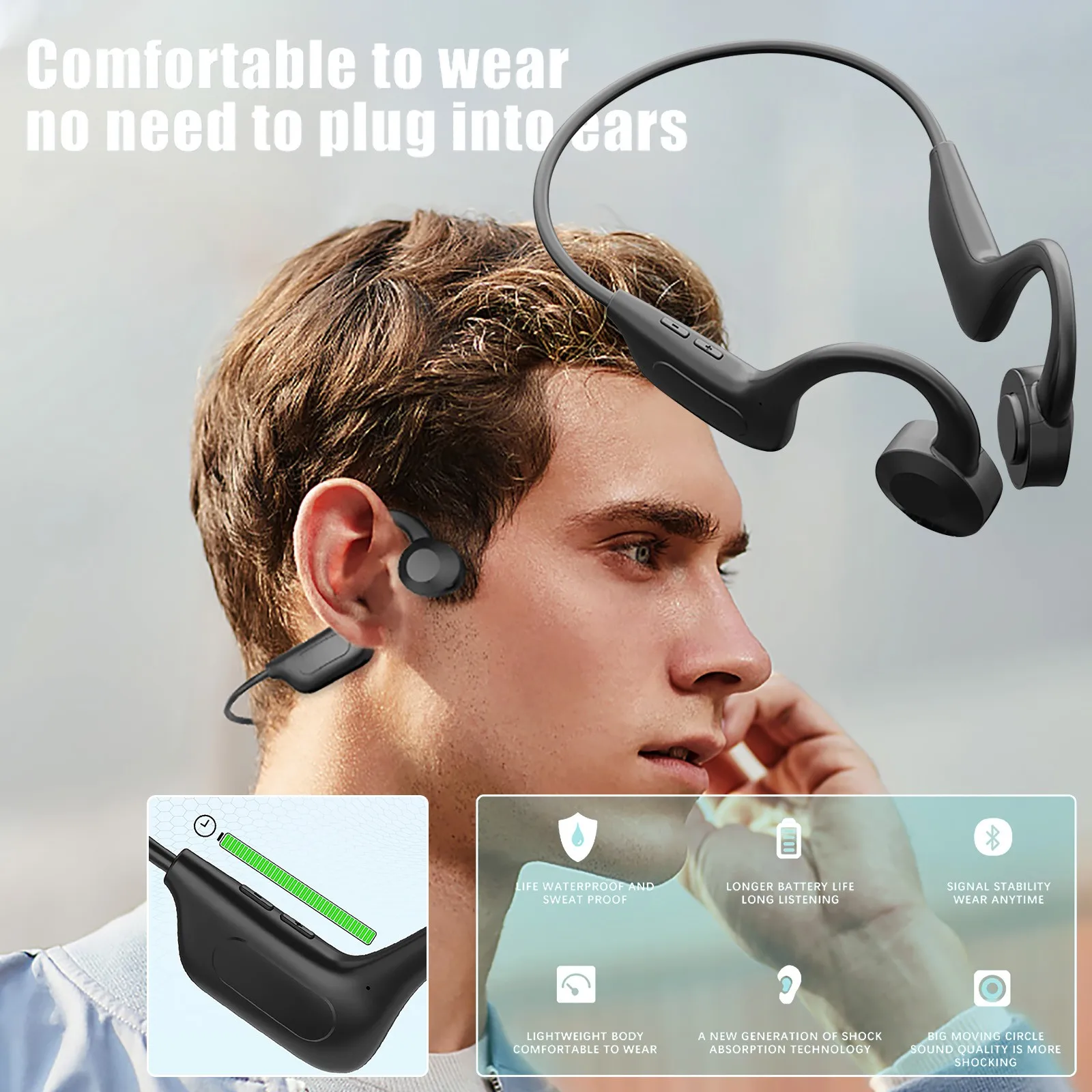 TWS-наушники VG02 с костной проводимостью Bluetooth 5 1 глубокими басами | Электроника