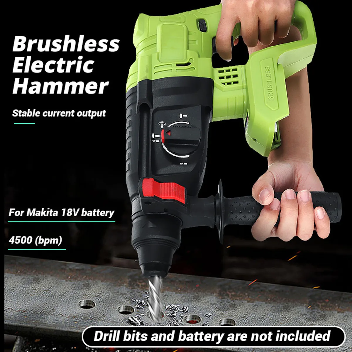 10000bpm Electric Hammer Drill Brushless Cordless Rotary Hammer Drill 26mm Electric Corded Drill for Makita 18V Battery
10000bpm Electric Hammer Drill Brushless Cordless Rotary Hammer Drill 26mm Electric Corded Drill for Makita 18V Battery