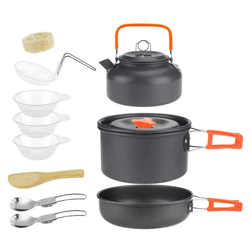 Outdoor Camping Hiking Cookware Tableware Picnic Cooking Pan Fry Pan Kettle Teapot Foldable Fork Spoon Kit Camping Picnic Tools
Outdoor Camping Hiking Cookware Tableware Picnic Cooking Pan Fry Pan Kettle Teapot Foldable Fork Spoon Kit Camping Picnic Tools