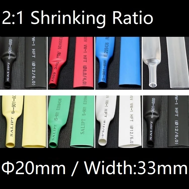 Dia 20mm (Width 33mm) Heat Shrink Tube 2:1 Polyolefin Thermal Cable Sleeve Insulated Wire Protector Wrap DIY Connector Repair
Dia 20mm (Width 33mm) Heat Shrink Tube 2:1 Polyolefin Thermal Cable Sleeve Insulated Wire Protector Wrap DIY Connector Repair