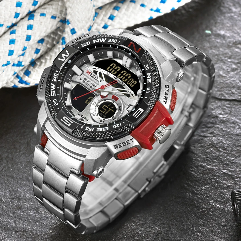 MIZUMS Mens Sport Watches Luxury Quartz Watch Steel Strap Waterproof Military Digital Wrist Clock Relogio Masculino | Наручные часы