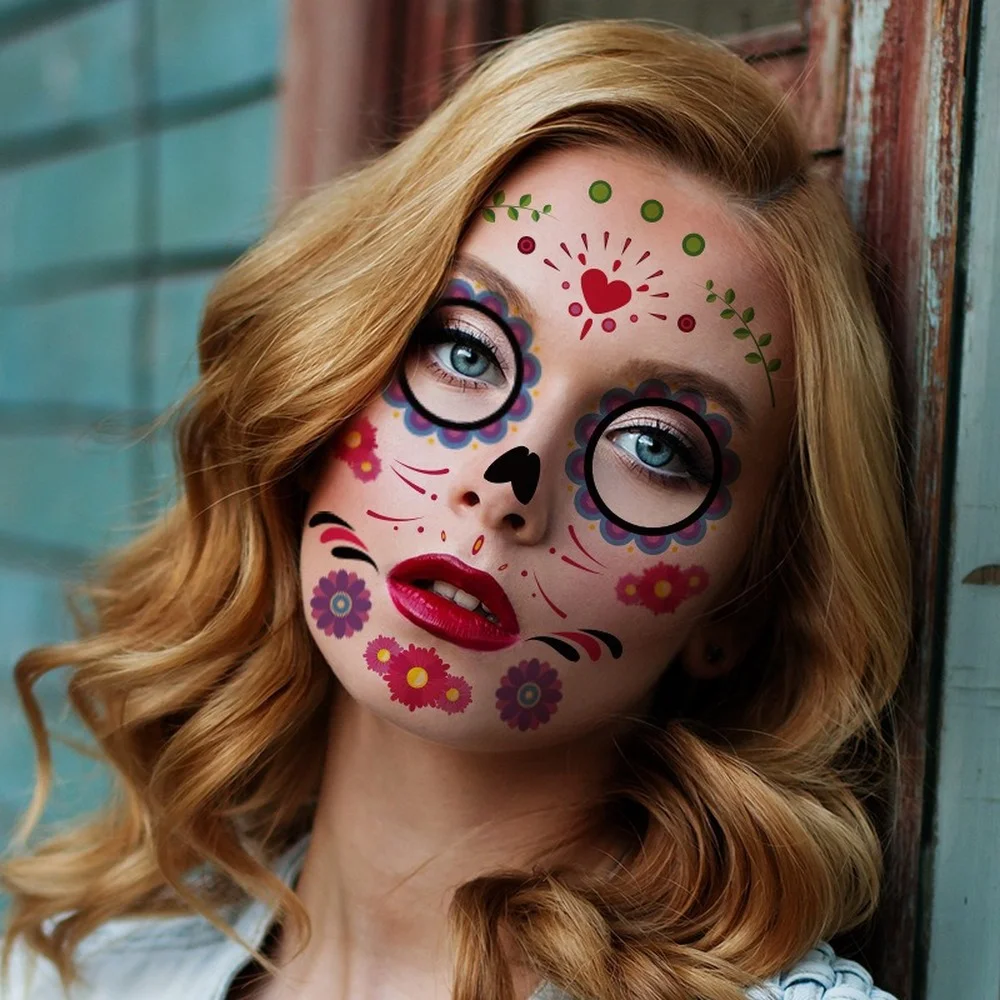 1PCSMakeup Temporary Stickers for The Day of The Dead Masquerade Halloween Tatoo Stickers Temporary Tatoo Halloween Stationery
1PCSMakeup Temporary Stickers for The Day of The Dead Masquerade Halloween Tatoo Stickers Temporary Tatoo Halloween Stationery