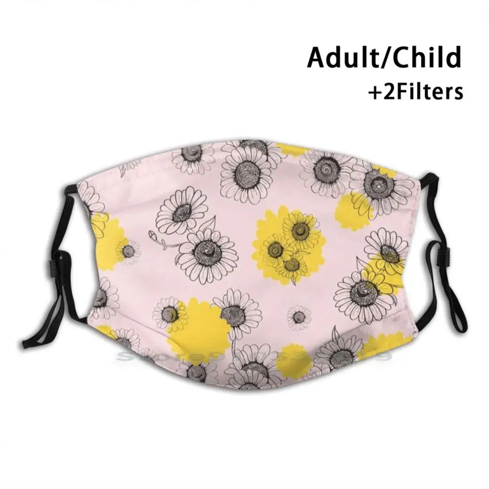 

Pink Daisy Print Reusable Mask Pm2.5 Filter Face Mask Kids Cold Hygiene Flu Quarantine Work From Home Virtual Meetings Self