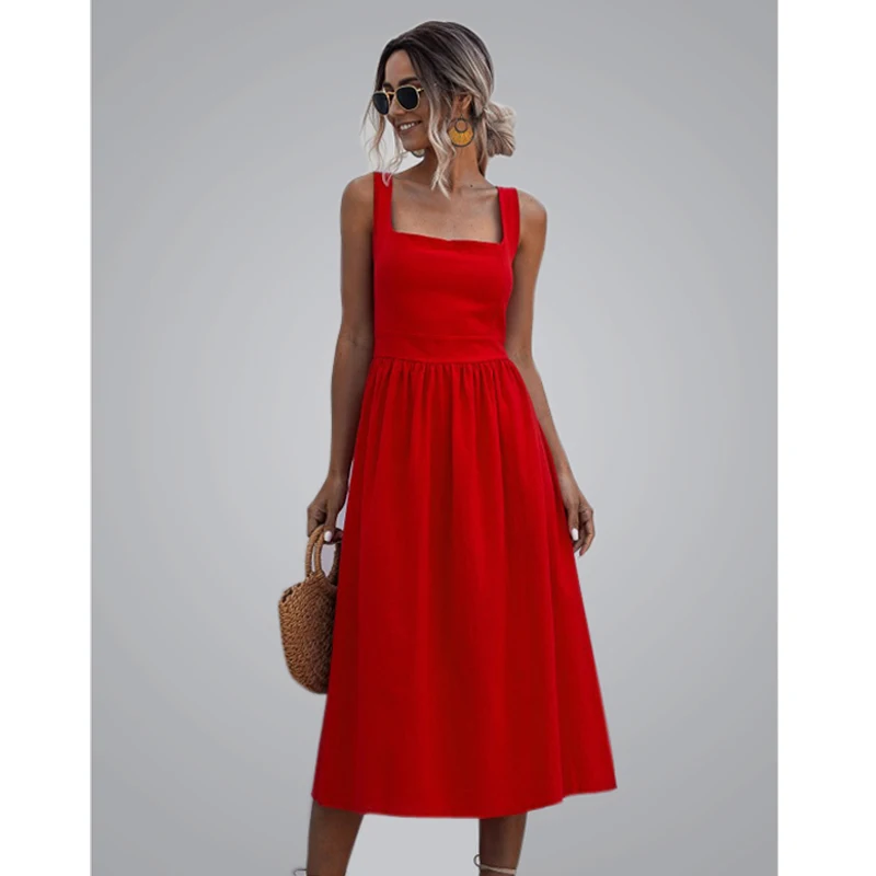 Summer Elegant Beach Robe Midi Dress For Women 2020 Backless Casual Red Dresses Ladies Pleated Spaghetti Strap Clothes Dropship
Summer Elegant Beach Robe Midi Dress For Women 2020 Backless Casual Red Dresses Ladies Pleated Spaghetti Strap Clothes Dropship