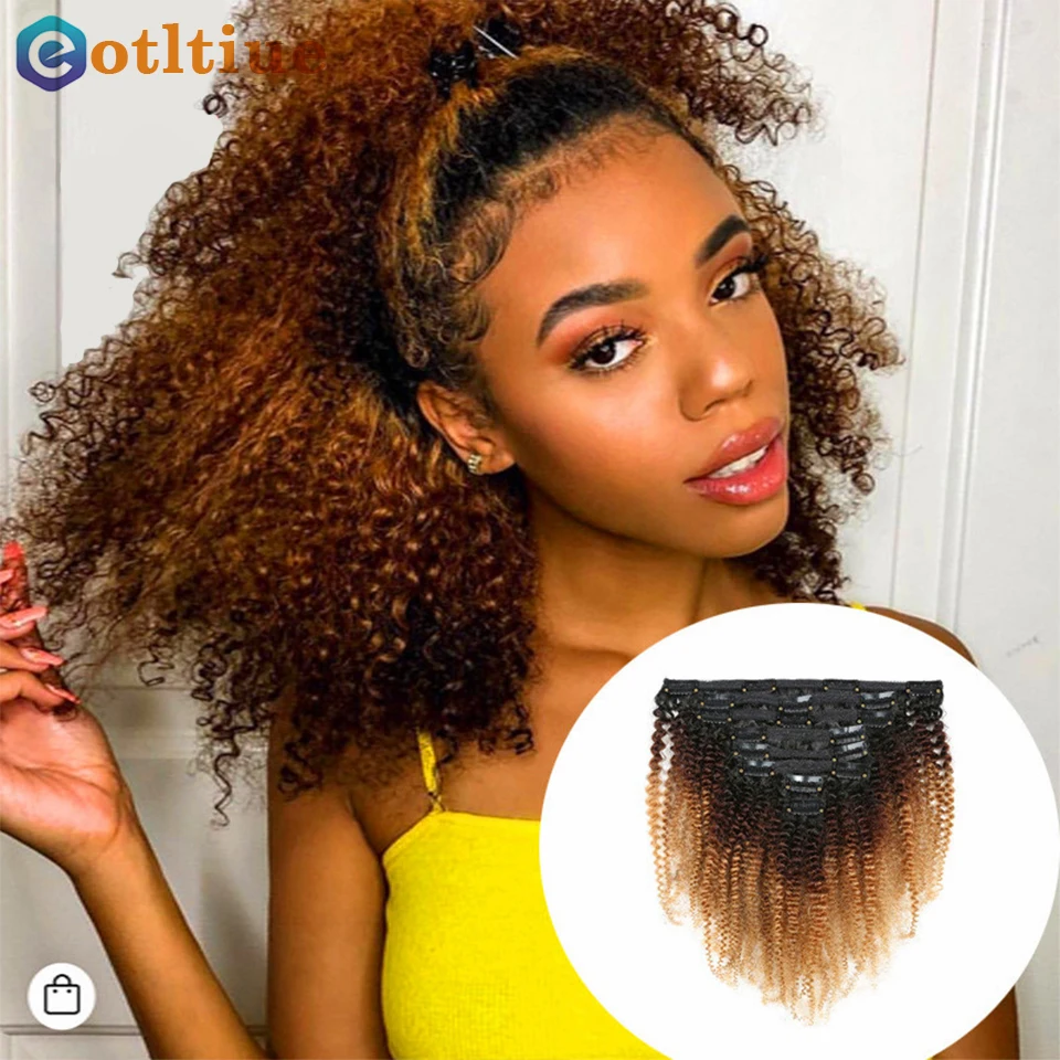 

Lady Hair 8Pcs Set Thick Afro Kinky Curly Clip in Double Weft Hairpiece Hair Extensions 1b/4/27 1b/99j Ombre Brazilian Remy Hair