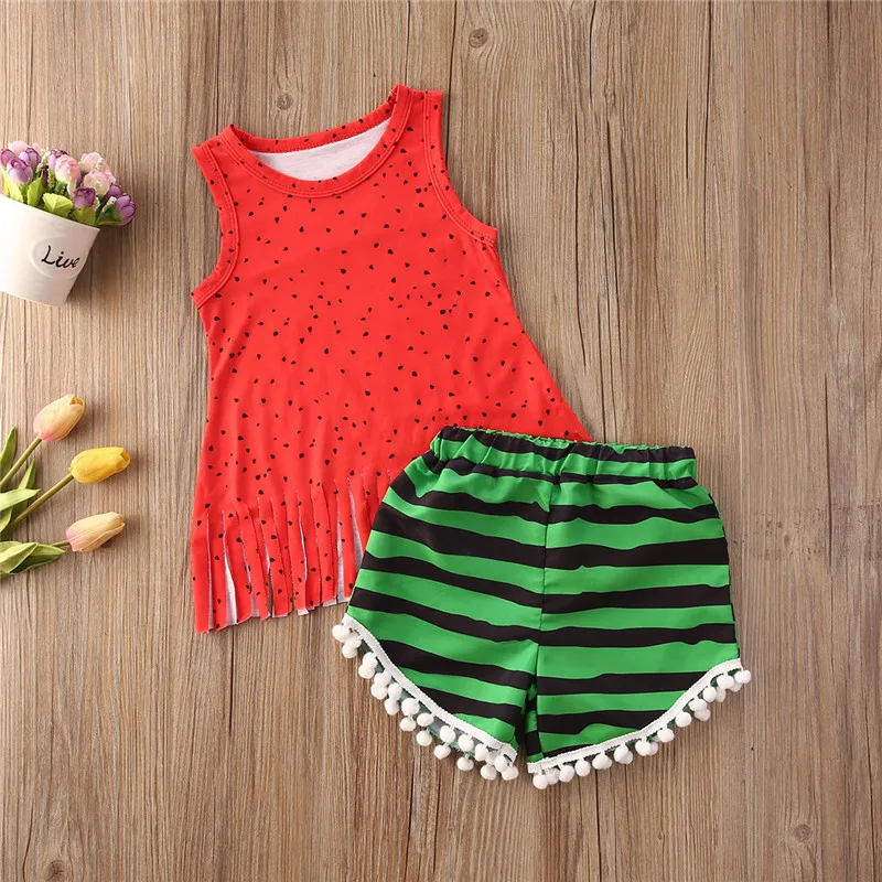 Lovely Baby Girls Boys Clothes Set For 1-6Y Summer Girls Letter Sleeveless Tassel Red Vest Tops+Fringe Ball Green Striped Shorts
Lovely Baby Girls Boys Clothes Set For 1-6Y Summer Girls Letter Sleeveless Tassel Red Vest Tops+Fringe Ball Green Striped Shorts