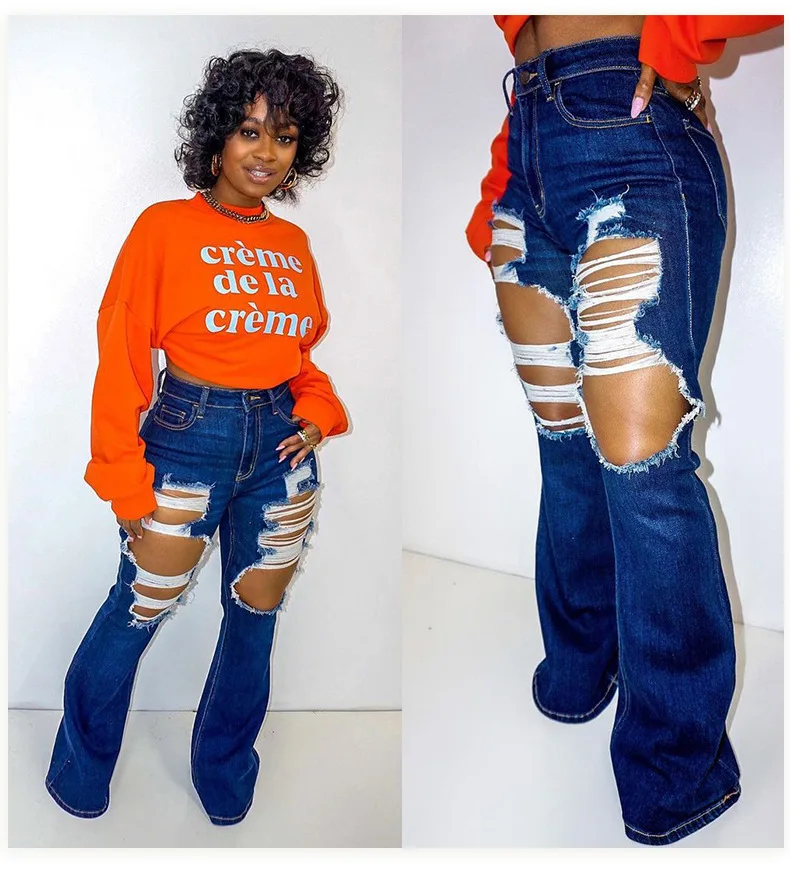Casual Flare Blue Jeans Hollow Out Wide Leg Denim Pants Women High Waist Ripped Hole Jeans straight Trousers 2021 Autum
Casual Flare Blue Jeans Hollow Out Wide Leg Denim Pants Women High Waist Ripped Hole Jeans straight Trousers 2021 Autum