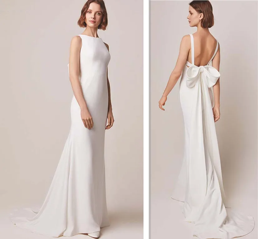 Simple Satin Boho Beach Wedding Dresses 2019 with bow Formal Bridal Gowns Cheap Custom Bride Dress Vestidos De Novia
Simple Satin Boho Beach Wedding Dresses 2019 with bow Formal Bridal Gowns Cheap Custom Bride Dress Vestidos De Novia