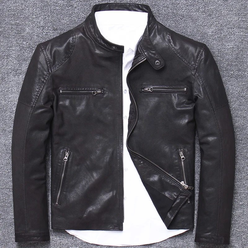 New Mens Sheepskin Jacket Black Vintage Leather Jacket Stand Collar Casual Coat Fashion Simple Sheepskin Coat Motorcycle Jacket
New Mens Sheepskin Jacket Black Vintage Leather Jacket Stand Collar Casual Coat Fashion Simple Sheepskin Coat Motorcycle Jacket