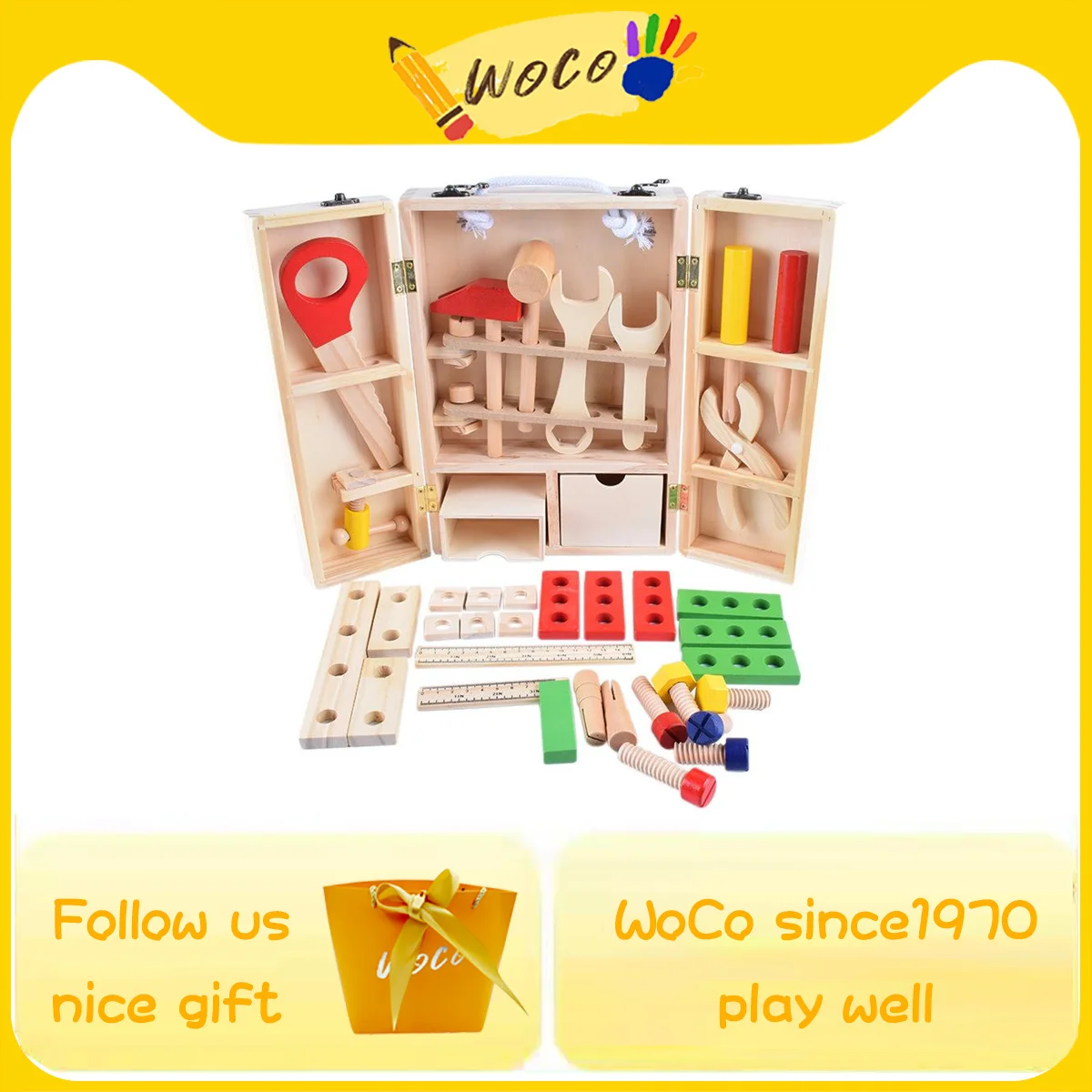 WoCo Kids Montessori Toys Wooden Toolbox Repair Tool kit Pretend Drill Screwdriver Set Children Learning Educational Toy Gifts
WoCo Kids Montessori Toys Wooden Toolbox Repair Tool kit Pretend Drill Screwdriver Set Children Learning Educational Toy Gifts
