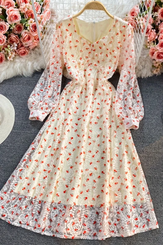 2021 Spring Autumn Lace V Neck Cherry Dress Women's Sweet Holiday Streetwear A Line Midi Dress Chic Party Vestidos For Women
2021 Spring Autumn Lace V Neck Cherry Dress Women's Sweet Holiday Streetwear A Line Midi Dress Chic Party Vestidos For Women
