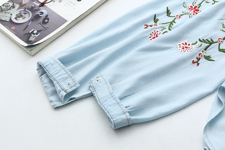 Plus Size XL-4XL Blue Women Tencel Blouse Floral Embroidered Vintage OL Tops Light Denim Elegant Long Blusas
Plus Size XL-4XL Blue Women Tencel Blouse Floral Embroidered Vintage OL Tops Light Denim Elegant Long Blusas