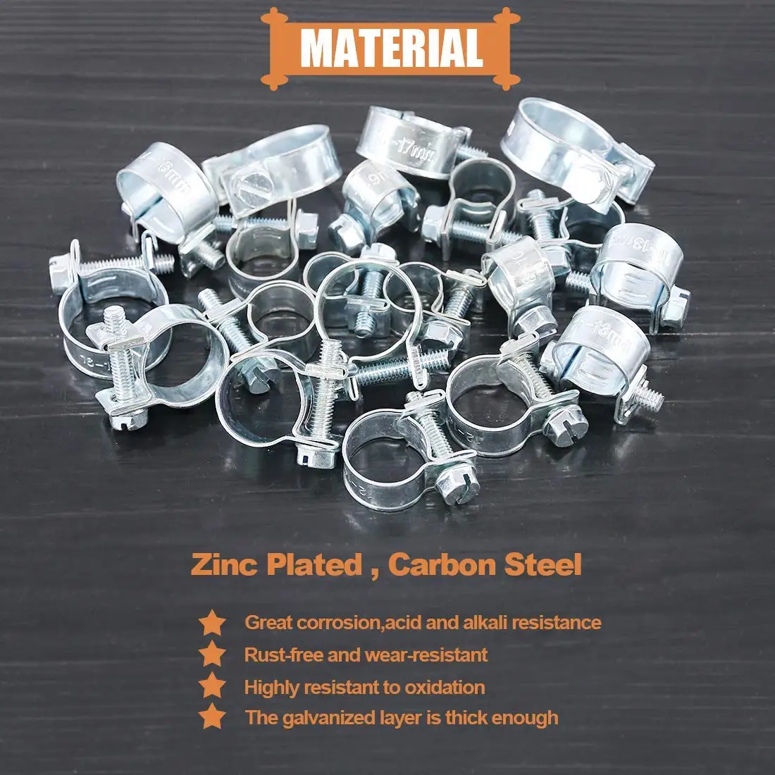 60Pcs 10Sizes Adjustable Zinc Plated Carbon steel Mini Fuel Injection Style Hose Clamp Assortment Kit for Various Diesel Petrol
60Pcs 10Sizes Adjustable Zinc Plated Carbon steel Mini Fuel Injection Style Hose Clamp Assortment Kit for Various Diesel Petrol