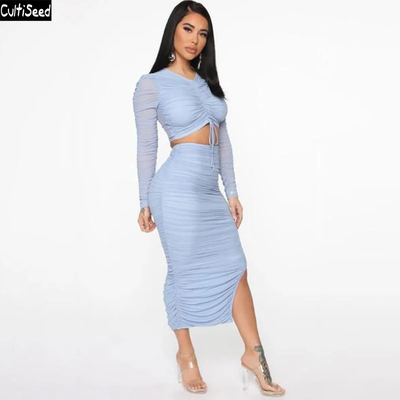 Cultiseed Women Sexy Hollow Waist Drawstring Mesh Dress Sets Ladies Autumn New Long Sleeve Short Top+High Waist Pleated Dresses
Cultiseed Women Sexy Hollow Waist Drawstring Mesh Dress Sets Ladies Autumn New Long Sleeve Short Top+High Waist Pleated Dresses