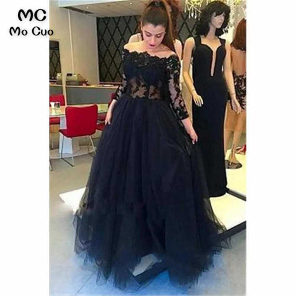 2019 Black Off Shoulder Evening Dresses Long with 3/4 Sleeves Tulle Prom Gown vestidos de fiesta Women Evening Dress
2019 Black Off Shoulder Evening Dresses Long with 3/4 Sleeves Tulle Prom Gown vestidos de fiesta Women Evening Dress