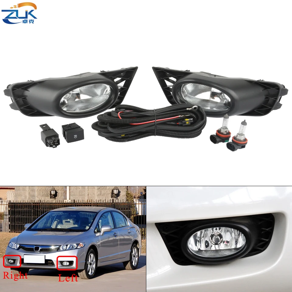 

ZUK Car Front Bumper Fog Light Modified Set For HONDA CIVIC FA1 2009-2011 Additional Fog Lamp Kit With Cable Switch Bulb Relay