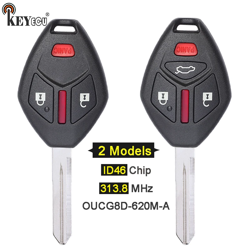 

KEYECU 313.8MHz ID46 Chip FCC: OUCG8D-620M-A Replacement 2+1 3 Button Remote Car Key Fob for Mitsubishi Endeavor Eclipse Galant