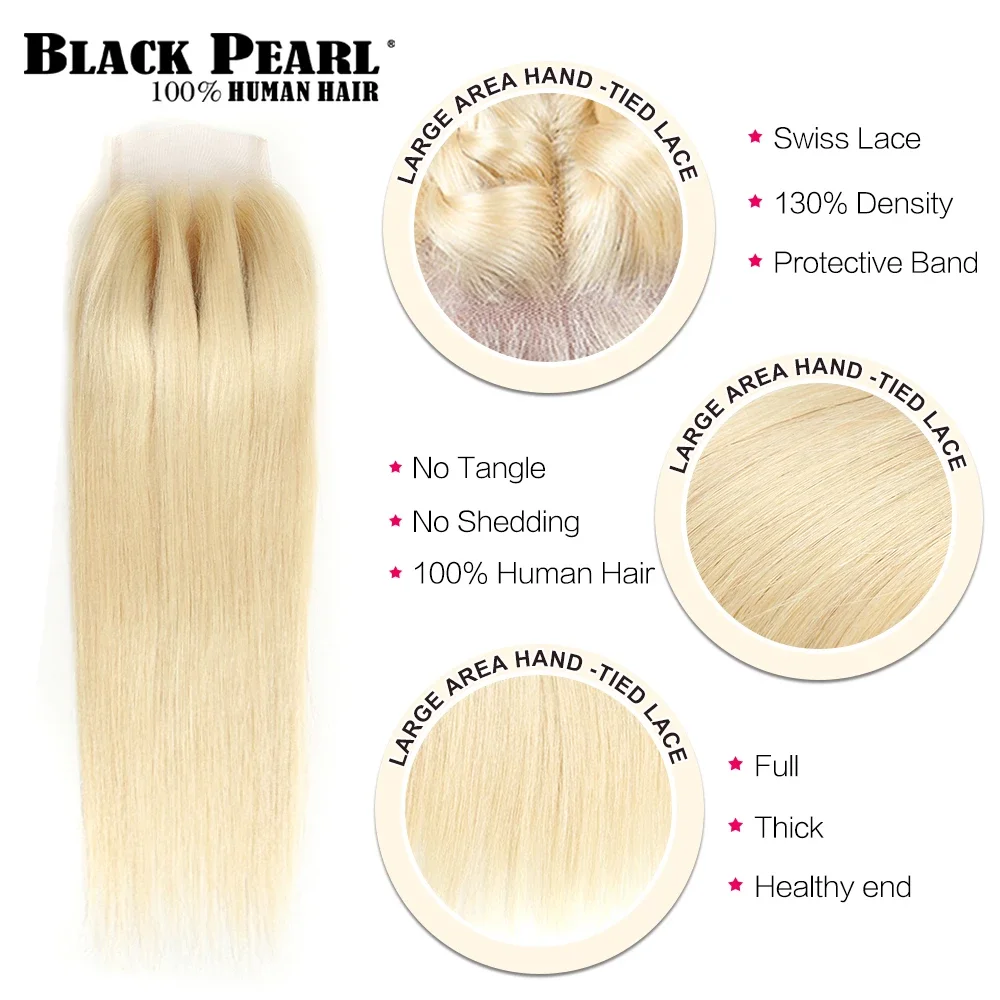 Черный жемчуг 613 блонд пряди с фронтальной прямой волос Remy бразильские волосы