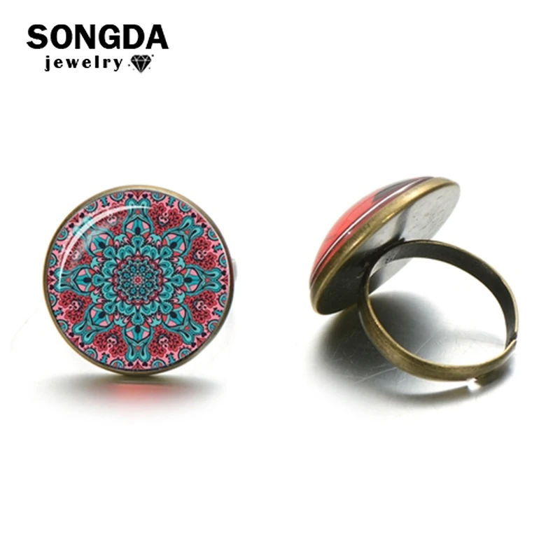 Vintage Buddhism Mandala Ring Cabochon Glass OM Indian Yoga Chakra Henna Adjustable Size Rings For Women Men Handcrafted Jewelry
Vintage Buddhism Mandala Ring Cabochon Glass OM Indian Yoga Chakra Henna Adjustable Size Rings For Women Men Handcrafted Jewelry