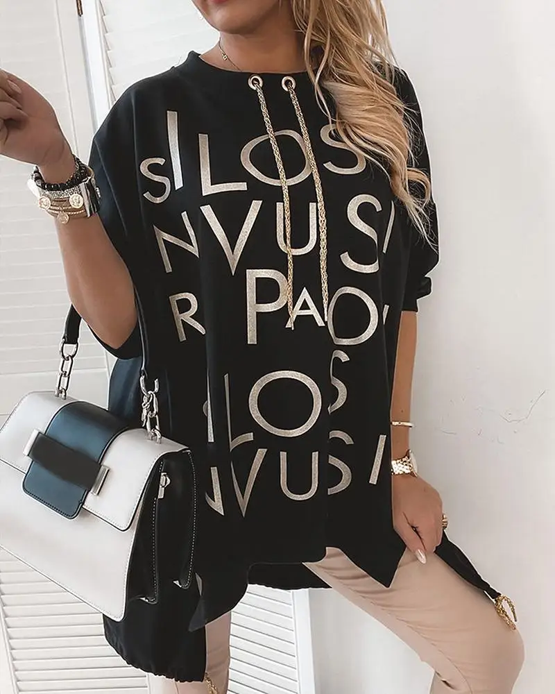 Женское платье-футболка с коротким рукавом, круглым вырезом и разрезом, с буквенным принтом
Женское платье-футболка с коротким рукавом, круглым вырезом и разрезом, с буквенным принтом