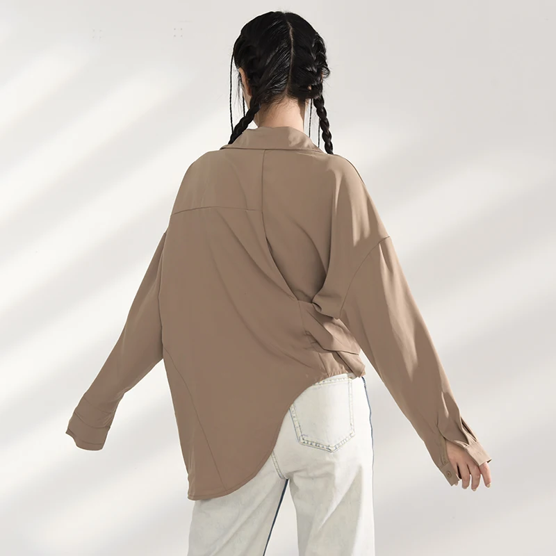 long - loose sleeve shirt, spring and autumn, loose shirt with new lapel, irregular cut, large size, 2021
long - loose sleeve shirt, spring and autumn, loose shirt with new lapel, irregular cut, large size, 2021