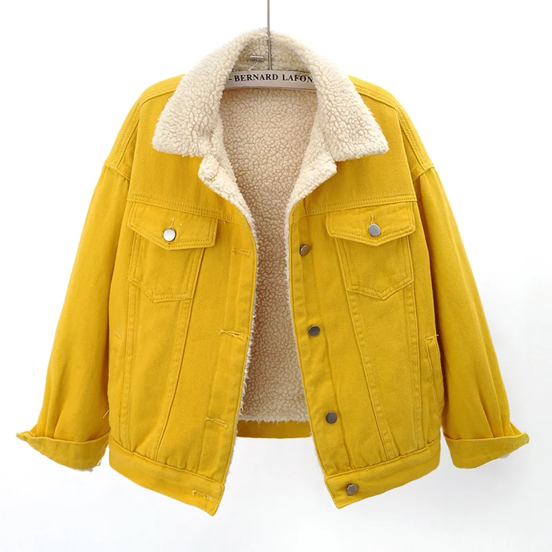 Winter Thick Warm Lamb Wool Liner Denim Jacket Women Pink Red Black White Purple Yellow Outwear Loose Short Jeans Jackets Female
Winter Thick Warm Lamb Wool Liner Denim Jacket Women Pink Red Black White Purple Yellow Outwear Loose Short Jeans Jackets Female