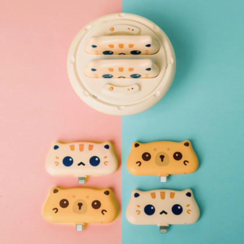 800mAh Mini Power Bank Cute Cat USB C Portable External Battery Case Charger with LED Night Light cartoon Fast charging power |
