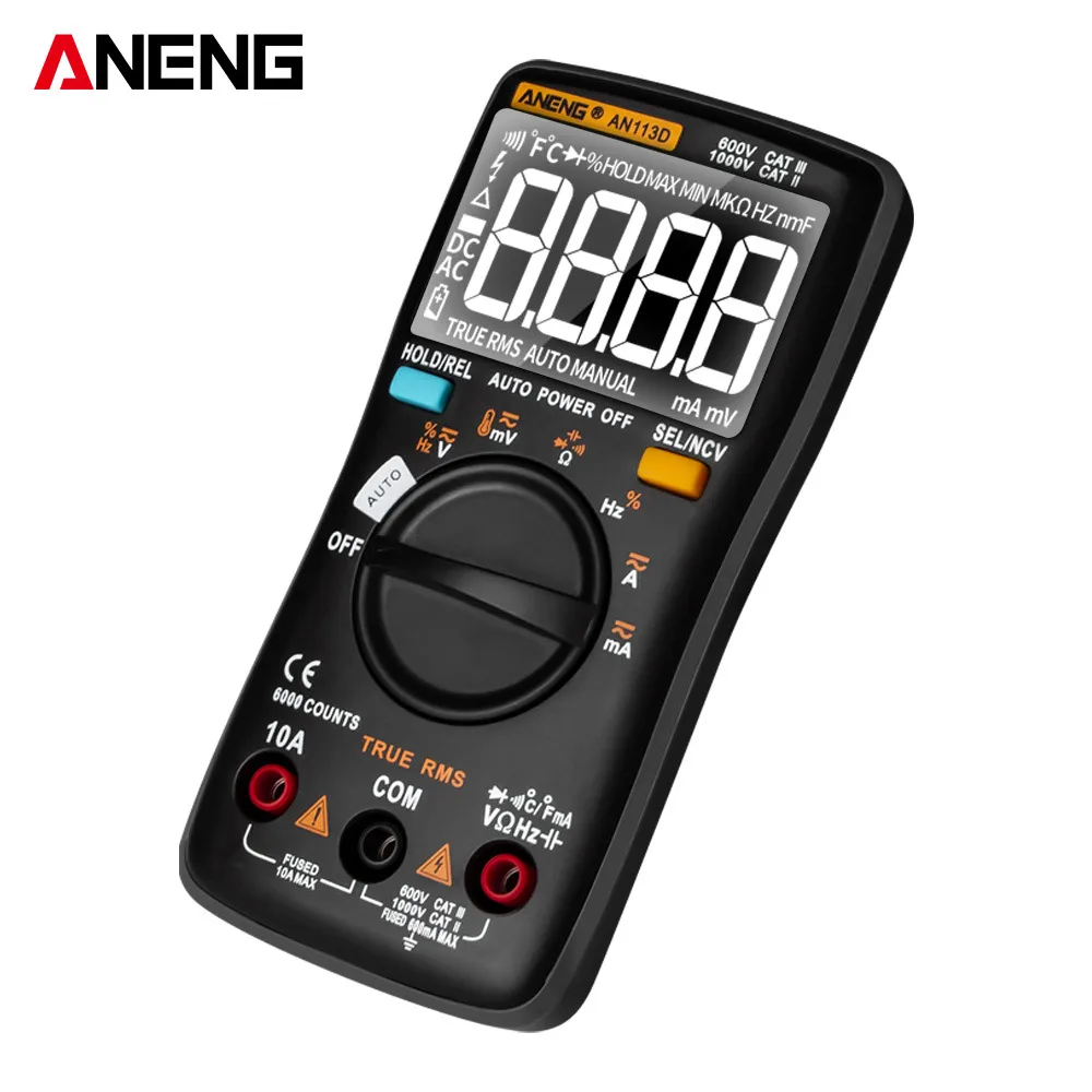 ANENG AN113D LCD Digital Multimeter 6000 counts electrical meter transistor tester Auto Rang AC/DC voltage process calibrator
ANENG AN113D LCD Digital Multimeter 6000 counts electrical meter transistor tester Auto Rang AC/DC voltage process calibrator