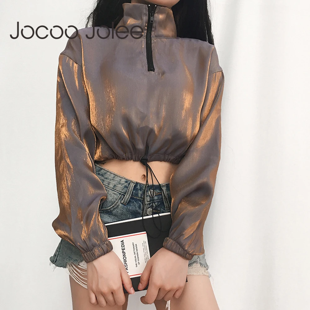 Jocoo Jolee women Glitter Hip Hop Jackets Autumn Long Sleeve Zipper Stand Neck Drawstring Short Coat Fashion Cropped Tops 2019
Jocoo Jolee women Glitter Hip Hop Jackets Autumn Long Sleeve Zipper Stand Neck Drawstring Short Coat Fashion Cropped Tops 2019