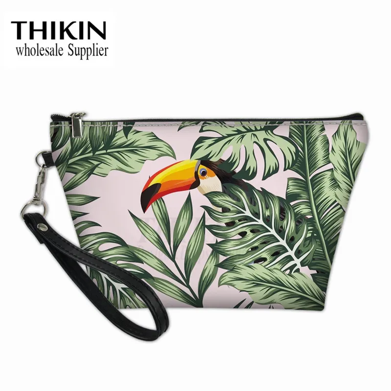Женская сумка для макияжа и чехлы THIKIN с принтом Plam Tree Toucan водонепроницаемая