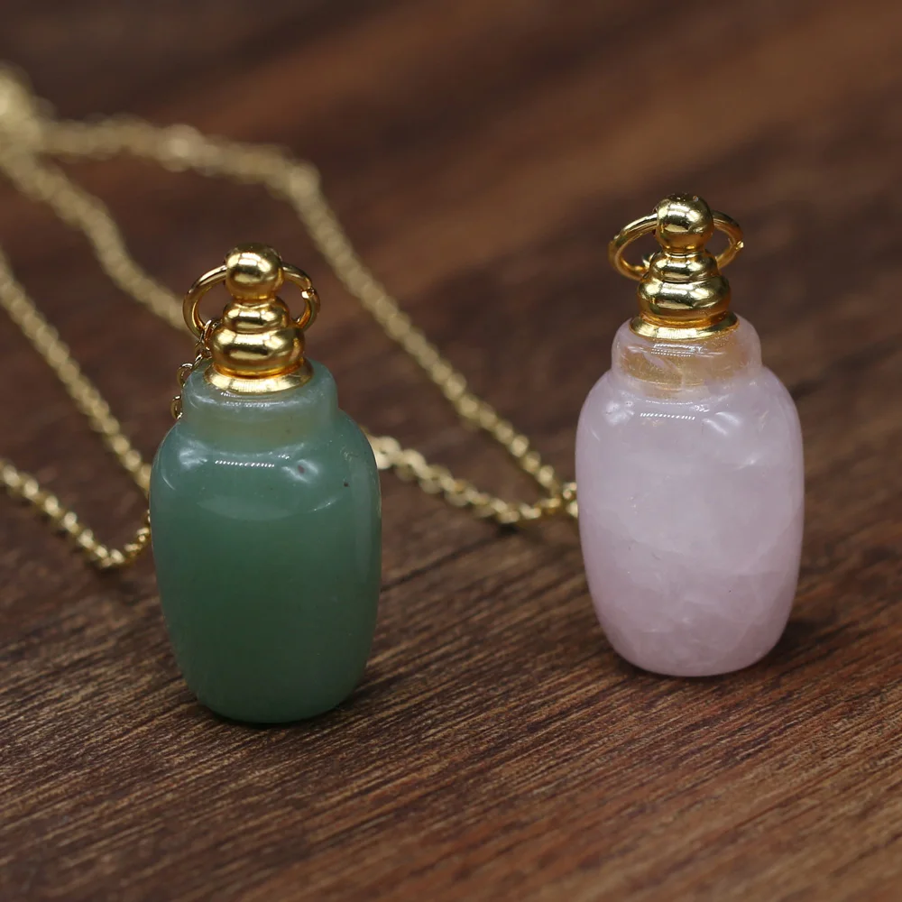 Natural Stone Perfume Bottle Pendant Necklace Green Aventurines Rose Quartzs Necklace Jewelry Gift Length 66+5cm Size 15x45mm
Natural Stone Perfume Bottle Pendant Necklace Green Aventurines Rose Quartzs Necklace Jewelry Gift Length 66+5cm Size 15x45mm