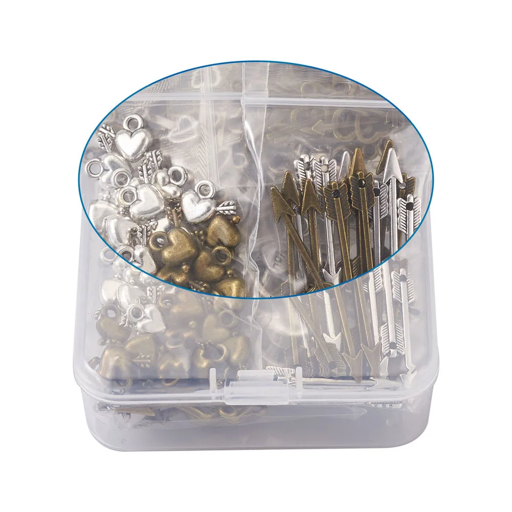 98pcs/box Antique Tibetan Style Alloy Heart with Arrow Pendants For Bracelet Necklace jewelry making DIY Decor Accessories
98pcs/box Antique Tibetan Style Alloy Heart with Arrow Pendants For Bracelet Necklace jewelry making DIY Decor Accessories