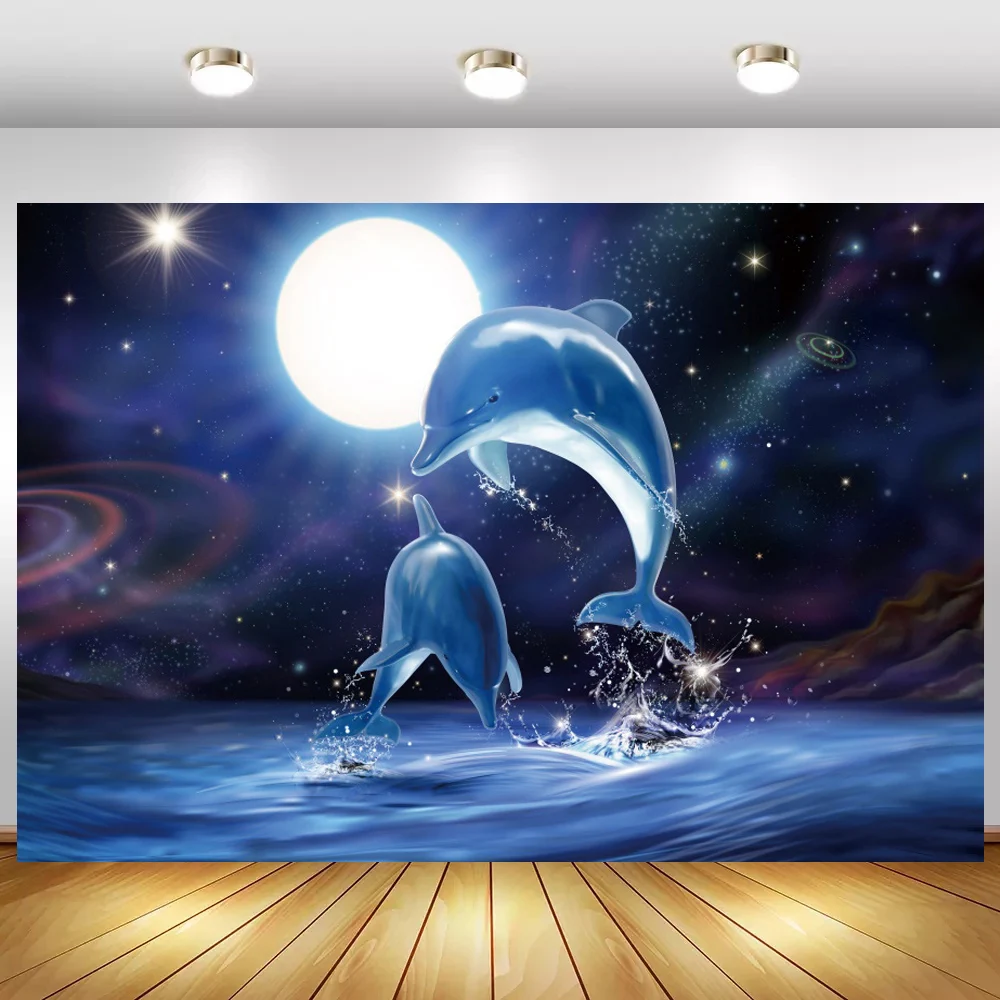 Dream Starry Sky Moon Night Dolphin Blue Sea Photography Backdrop For Newborn Baby Shower Kids Birthday Cake Table Background
Dream Starry Sky Moon Night Dolphin Blue Sea Photography Backdrop For Newborn Baby Shower Kids Birthday Cake Table Background