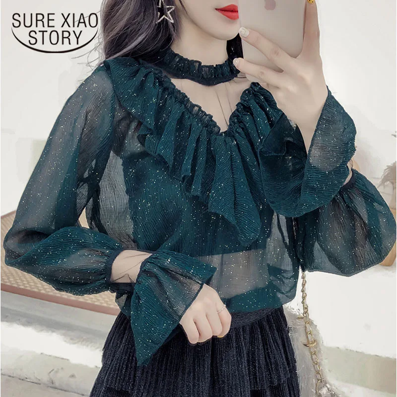 New Korean Style All-match Mesh Stitching Women Shirts Stand Collar Office Lady Women Blouses Solid Sexy Lace Shirts Blusa 10612 
New Korean Style All-match Mesh Stitching Women Shirts Stand Collar Office Lady Women Blouses Solid Sexy Lace Shirts Blusa 10612