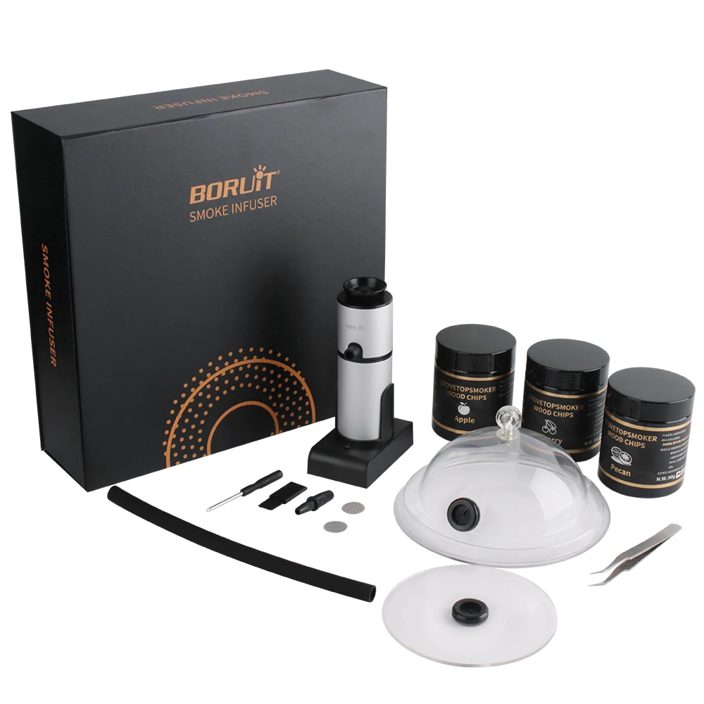 BORUiT Smoke Infuser Set Food Cold Generator Portable Molecular Cuisine Smoking Gun Meat Burn Cooking for BBQ Gril Gift Box | Дом и сад