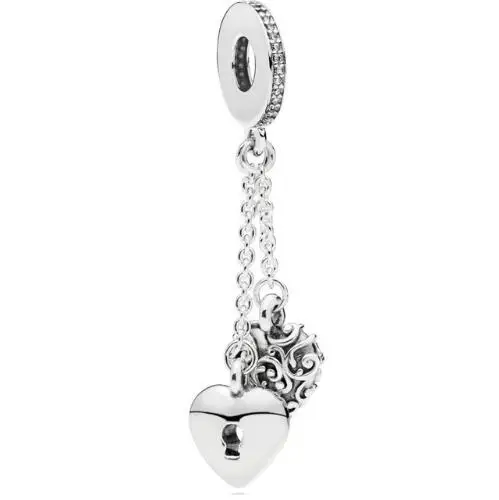 

Подвеска из серебра 925 пробы с винтажным узором замок и цепочка в форме сердца подходят для браслетов и ожерелий pandora ювелирные изделия