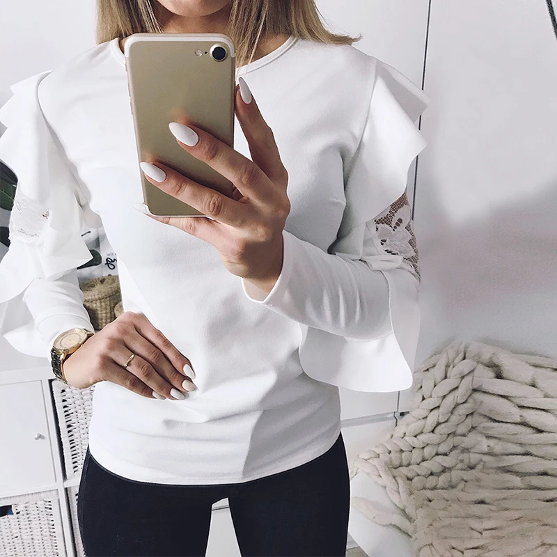 Tee Shirts Ruffle Lace Splice Office Ladies Spring Woman Blouse Long Sleeve Shirt Tops
Tee Shirts Ruffle Lace Splice Office Ladies Spring Woman Blouse Long Sleeve Shirt Tops