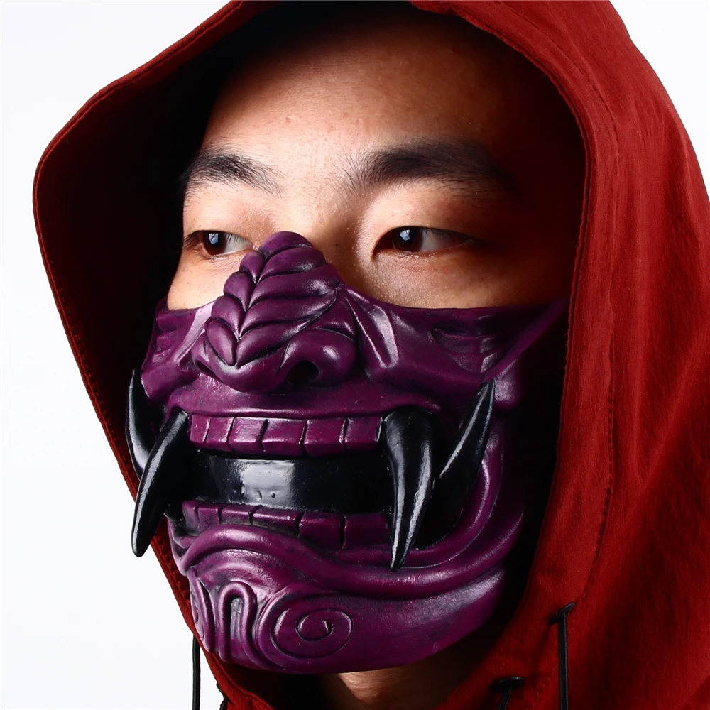 Японская латексная маска ONI Demon на половину лица реквизит для Хэллоуина страшная
