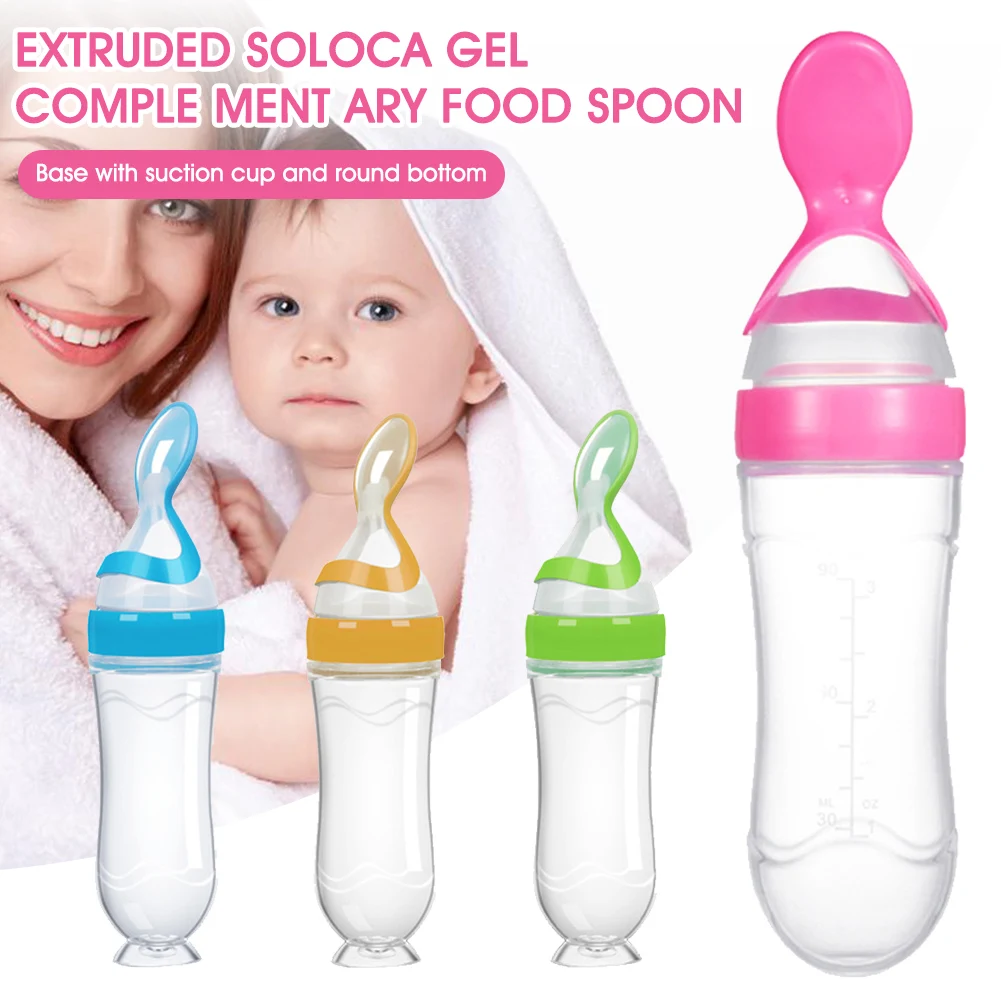 Squeeze Feeder Bottle Silicone Newborn Baby Training Feeder with Spoon Cover Suction Cup Feeding Spoon Food Supplement
Squeeze Feeder Bottle Silicone Newborn Baby Training Feeder with Spoon Cover Suction Cup Feeding Spoon Food Supplement