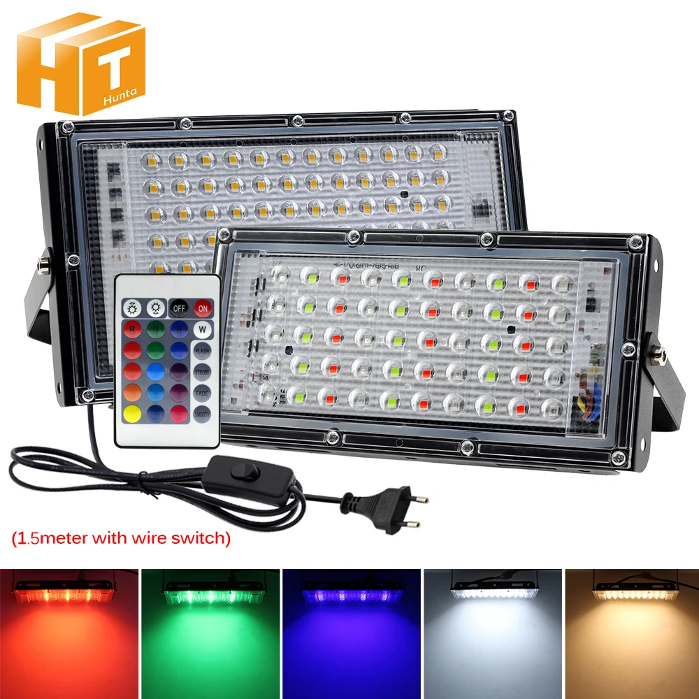 50 Вт 100 RGB прожектор светильник AC220V со штепсельной вилкой европейского стандарта