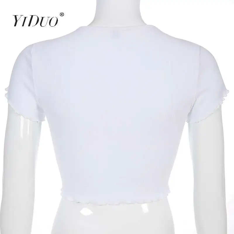 YiDuo Embroidery Short Sleeve Casual White Crop Top Women O-Neck Ruffle Short Summer T-Shirt Slim Fit Sexy Tops Femme Tee Shirts
YiDuo Embroidery Short Sleeve Casual White Crop Top Women O-Neck Ruffle Short Summer T-Shirt Slim Fit Sexy Tops Femme Tee Shirts