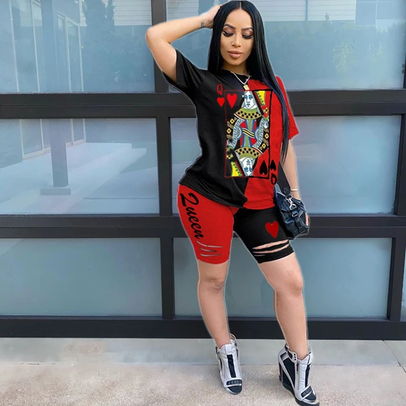 Plus size Spring Summer Sexy Two-Piece Set Women Print Playing Cards T-shirt Top+Shorts Sets Fitness Lounge Streetwear Wholesale
Plus size Spring Summer Sexy Two-Piece Set Women Print Playing Cards T-shirt Top+Shorts Sets Fitness Lounge Streetwear Wholesale