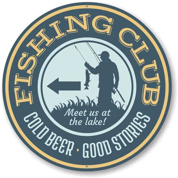 Fishing Club This Way Lake Sign, Fishing Lodge Sign, Bait Shop Decor Round Metal Tin Sign Suitable for Home and Kitchen Bar Cafe
Fishing Club This Way Lake Sign, Fishing Lodge Sign, Bait Shop Decor Round Metal Tin Sign Suitable for Home and Kitchen Bar Cafe