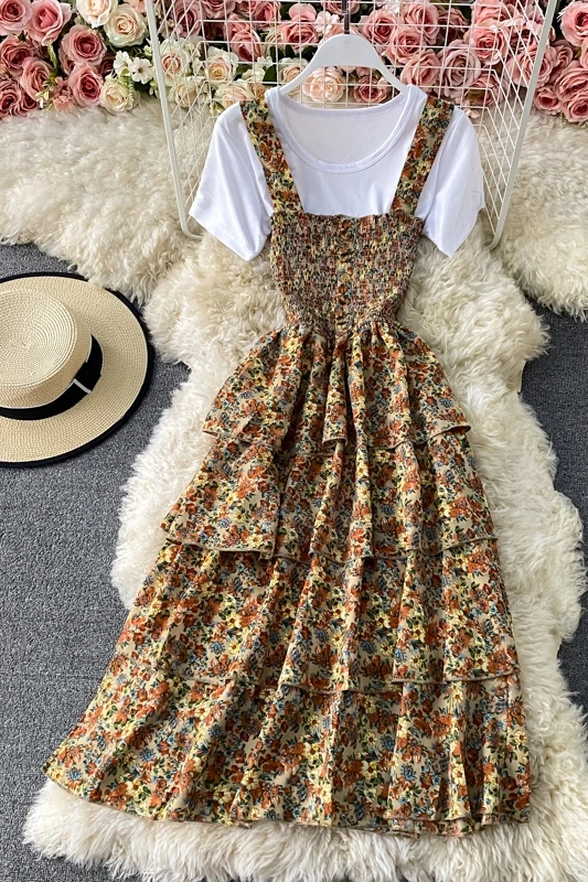 Small Flower Long Suspender Dress And Short Top T-shirt 2021 New FAIRY Bodycon Waist Thin Summer Spring Two Piece Women Suit
Small Flower Long Suspender Dress And Short Top T-shirt 2021 New FAIRY Bodycon Waist Thin Summer Spring Two Piece Women Suit