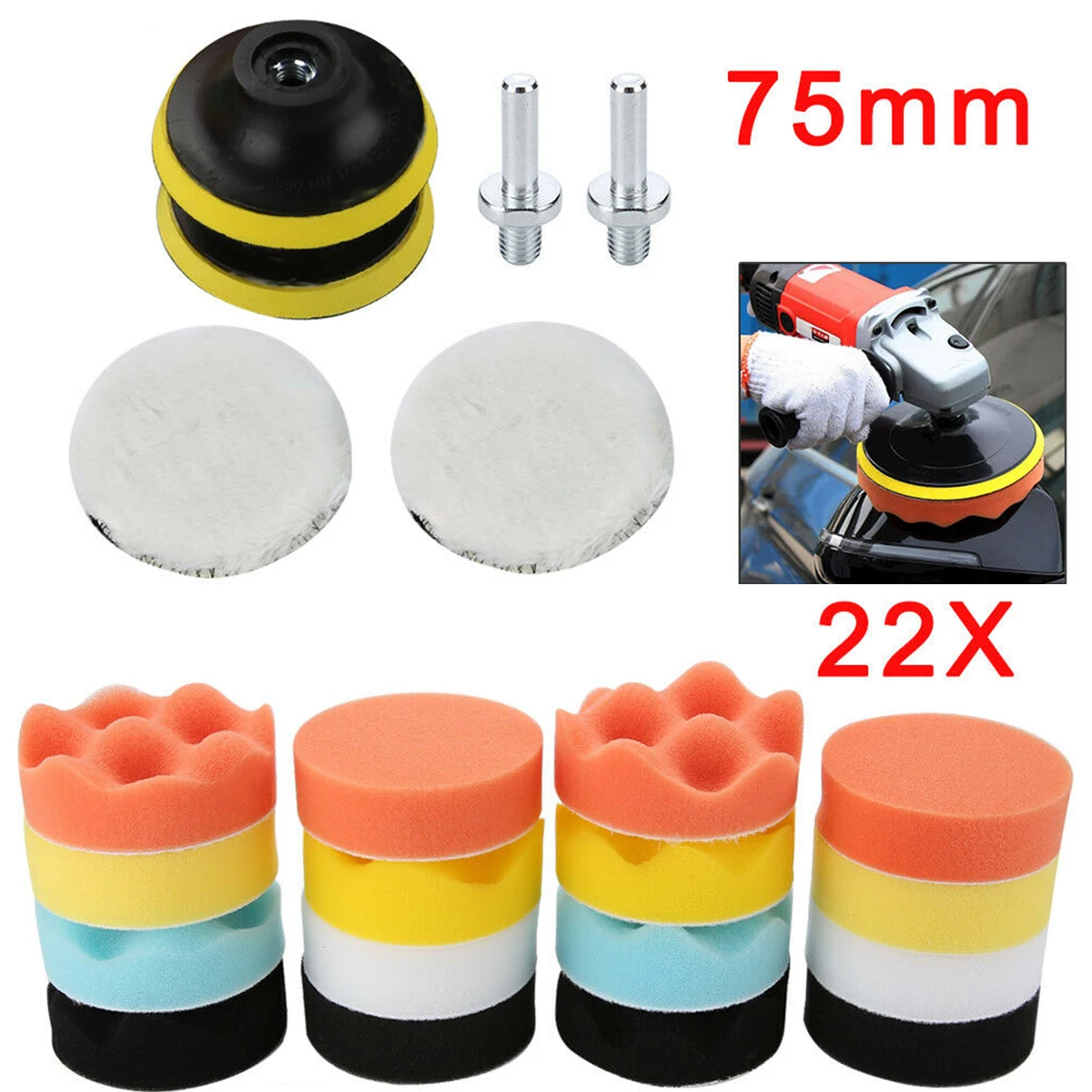 22pcs/lot 3inch Car Polishing Kit Buffing Waxing Polishing Sponge Pads Set
22pcs/lot 3inch Car Polishing Kit Buffing Waxing Polishing Sponge Pads Set