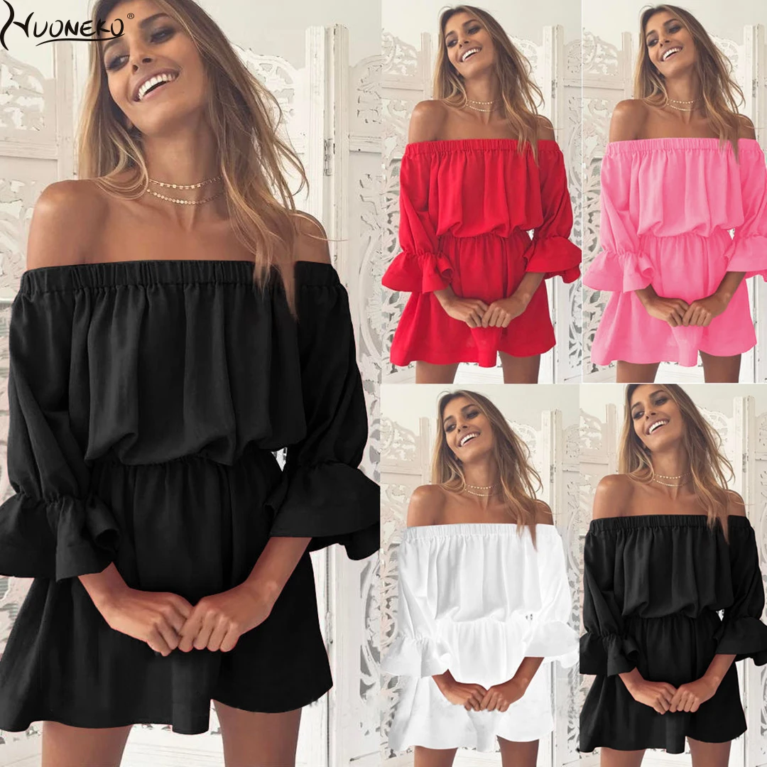 Women Summer Mini Beach Dress Boho Three Quarter Ruffle Sleeve Solid Ladies Sexy Dress Strapless Bodycorn With One ShoulderWDR20
Women Summer Mini Beach Dress Boho Three Quarter Ruffle Sleeve Solid Ladies Sexy Dress Strapless Bodycorn With One ShoulderWDR20